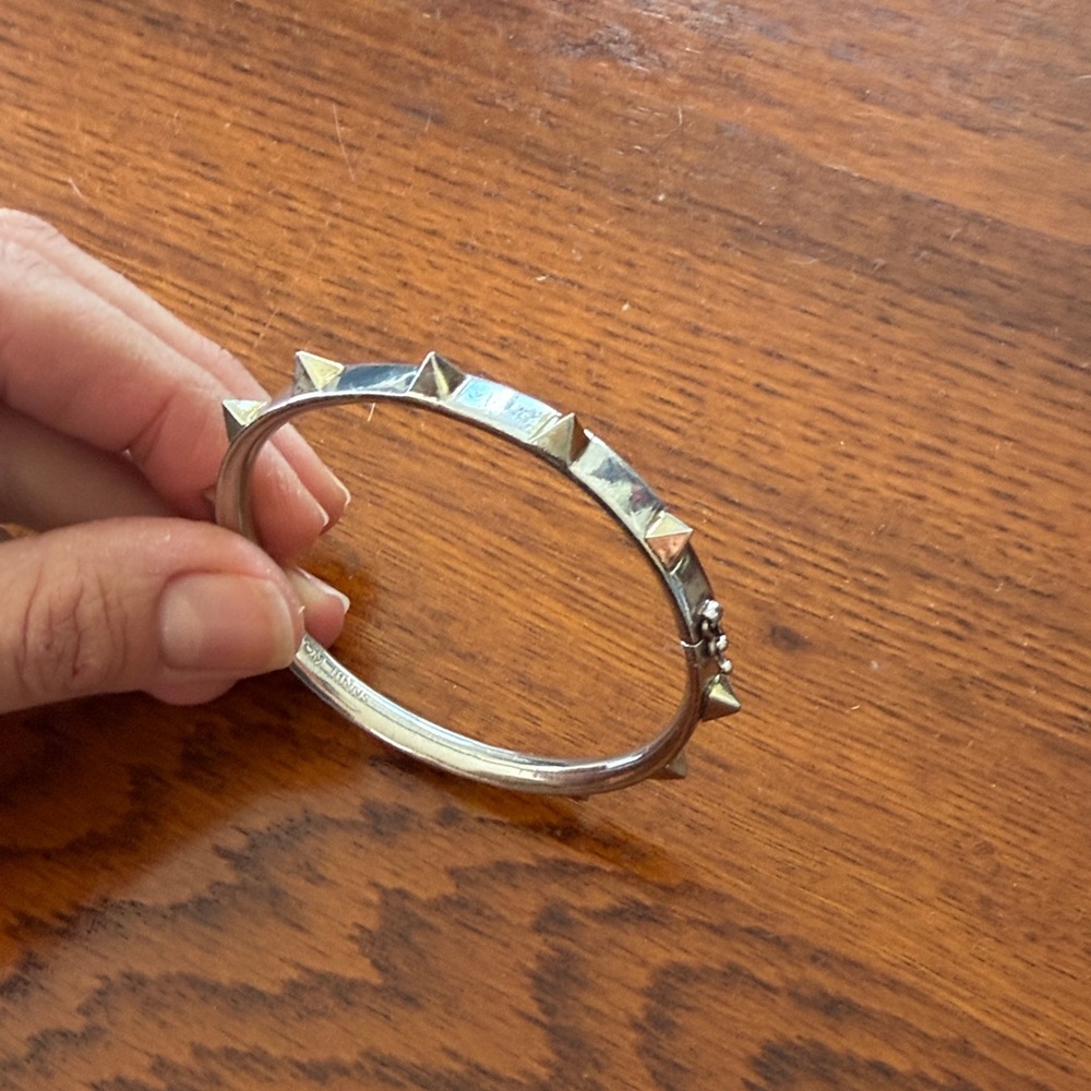 Tom Binns Silver Pyramid Spiked Bangle Bracelet